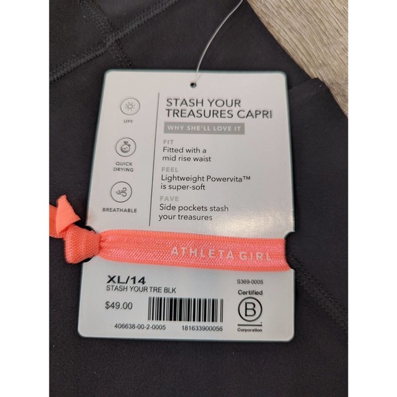 NWT Athleta Girl Fitted Mid Rise Waist Capri Leggings XL Girls Black MSRP $49 - Picture 5 of 8